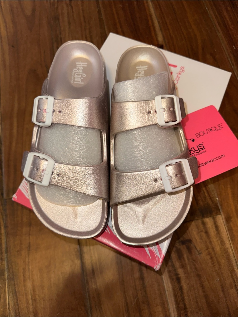 Corkys Metallic Pink Double Buckle Slide Sandals- New In Box - Picture 3 of 3